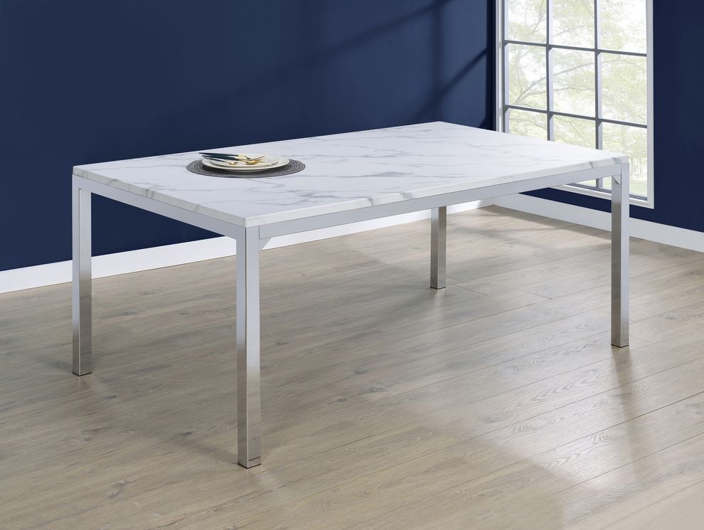 Carrara marble / chrome metal dining table by Coaster