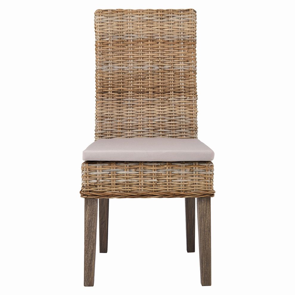 Gray washed khaki fabric woven dining chair by Coaster