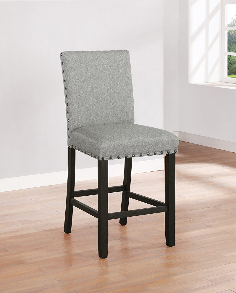 Upholstered in soft and durable woven fabric in gray counter ht chair by Coaster