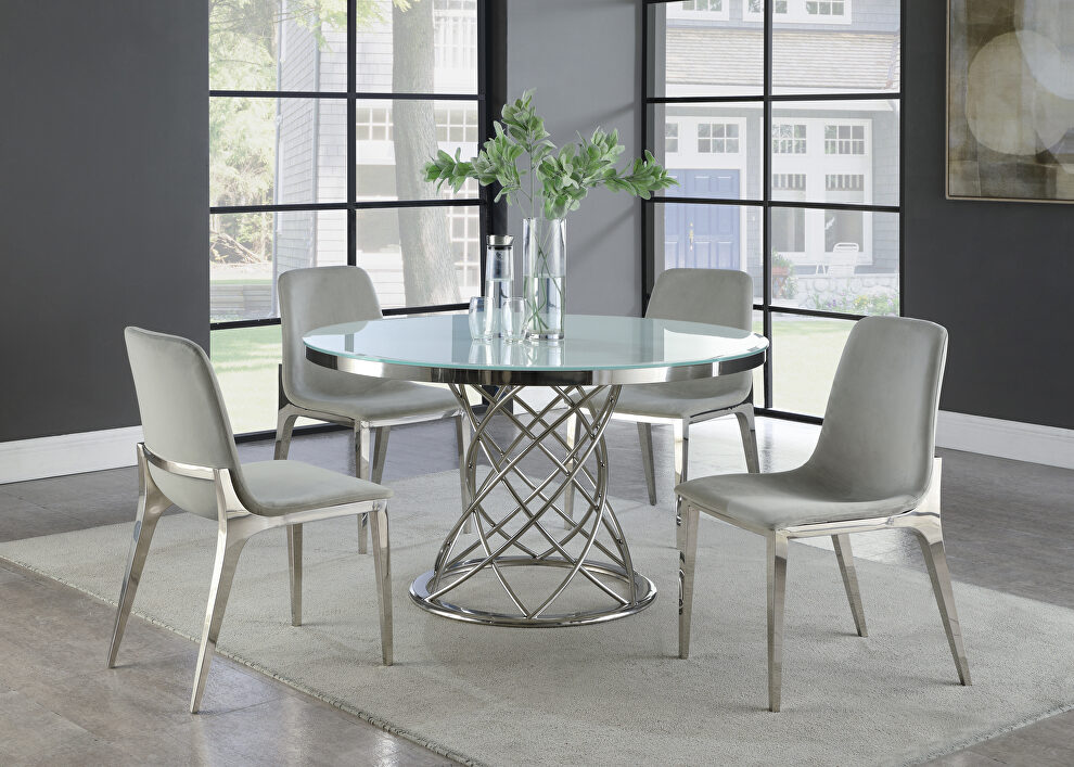 Thick tempered, white frosted glass dining table by Coaster