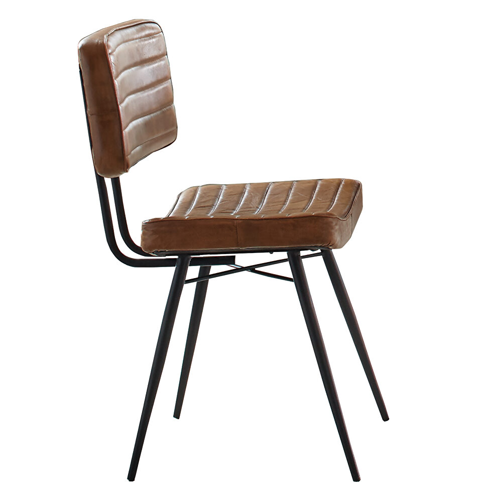 Metal and hand-dyed goat leather side chair by Coaster