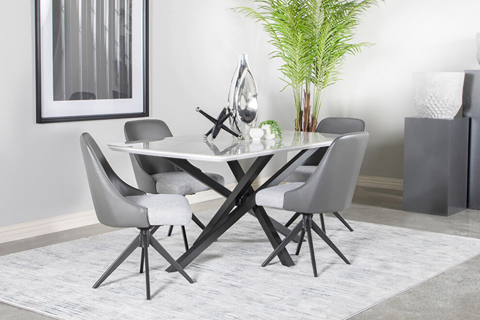 White and gunmetal finish rectangular dining table by Coaster