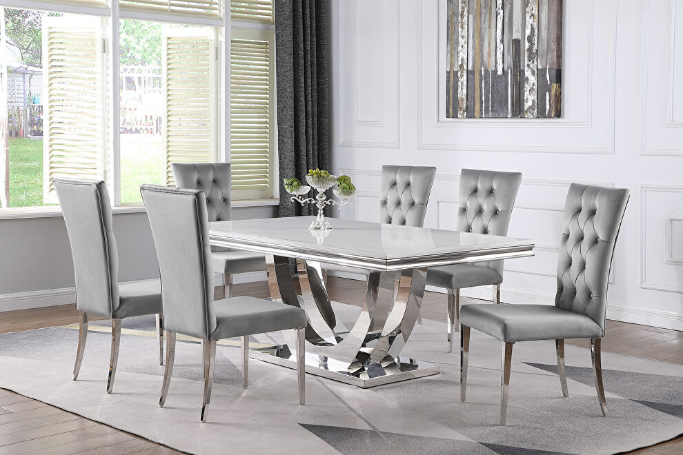 Faux marble top dining table white and chrome by Coaster