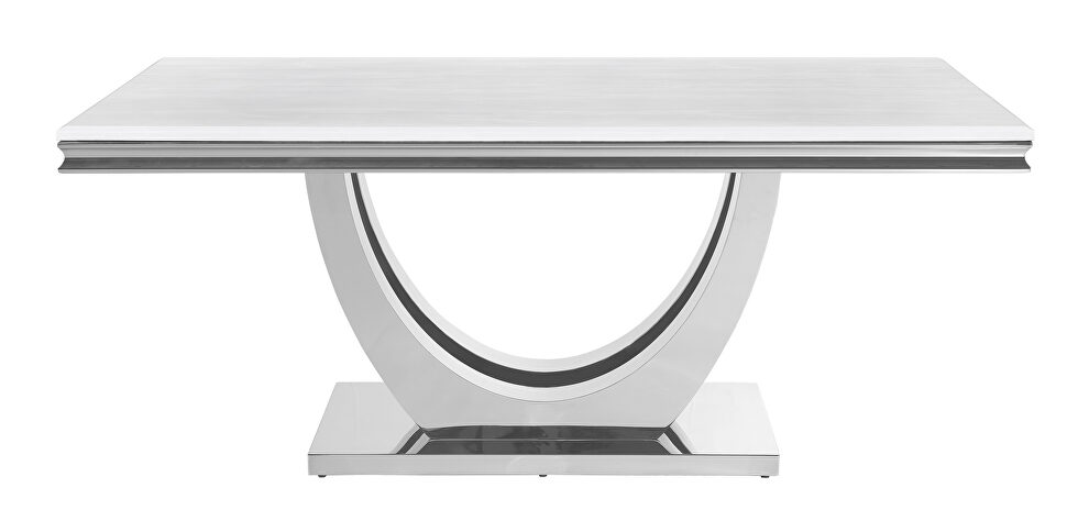 Rectangular faux marble top dining table white and chrome by Coaster