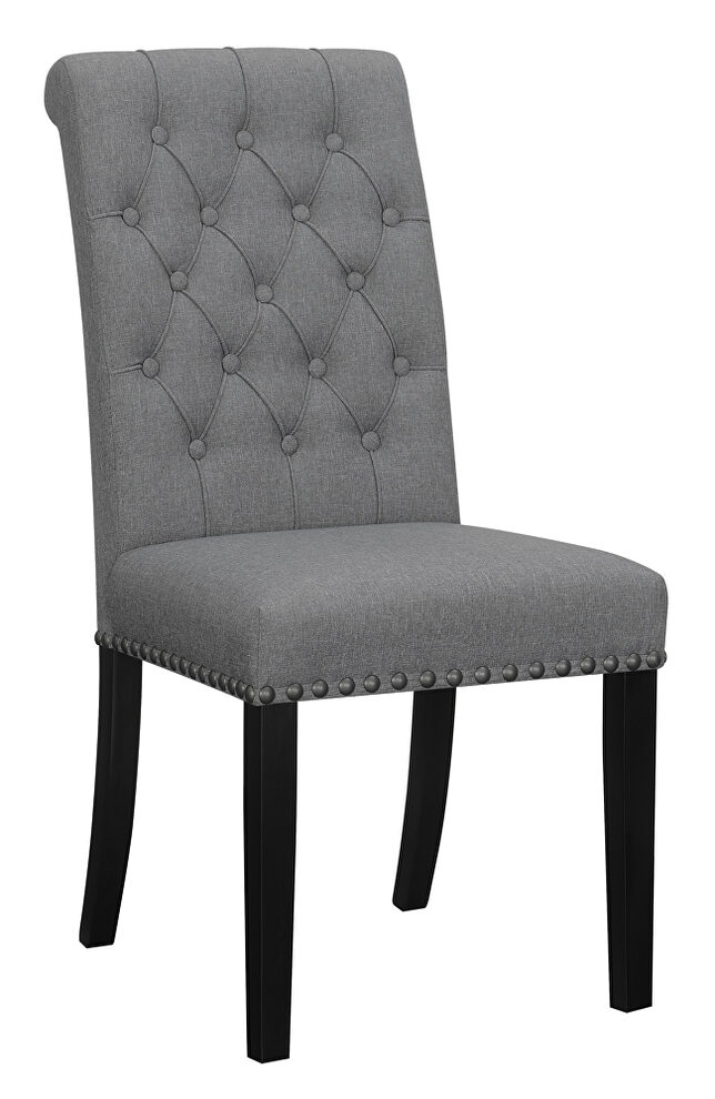 Gray linen-like upholstery tufted side chairs with nailhead trim (set of 2) by Coaster