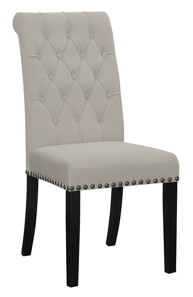Sand velvet upholstery tufted side chairs with nailhead trim (set of 2) by Coaster