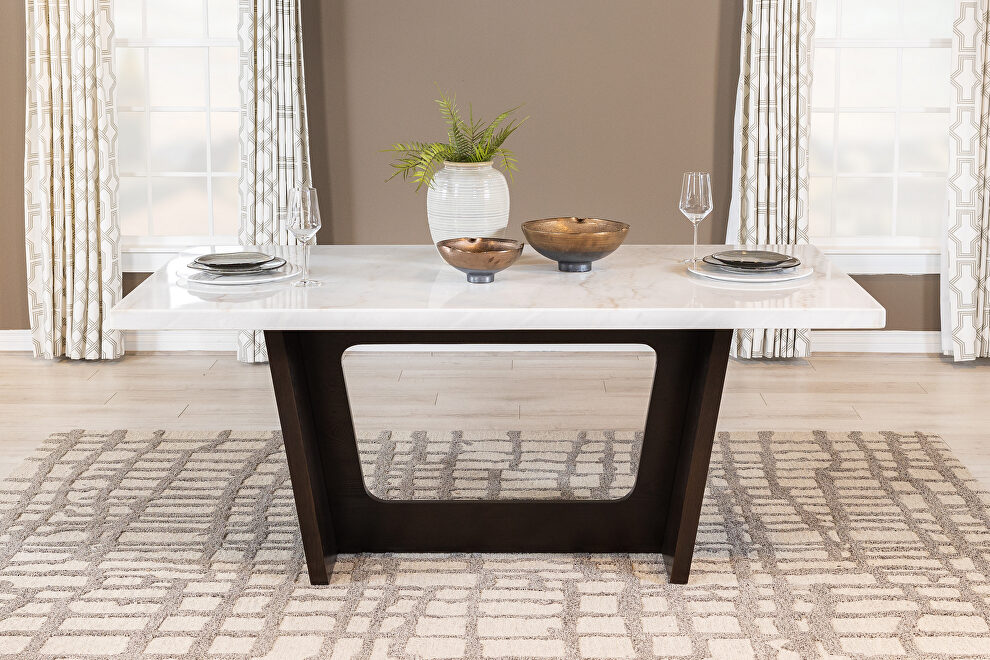 Trestle base marble top dining table espresso and white by Coaster