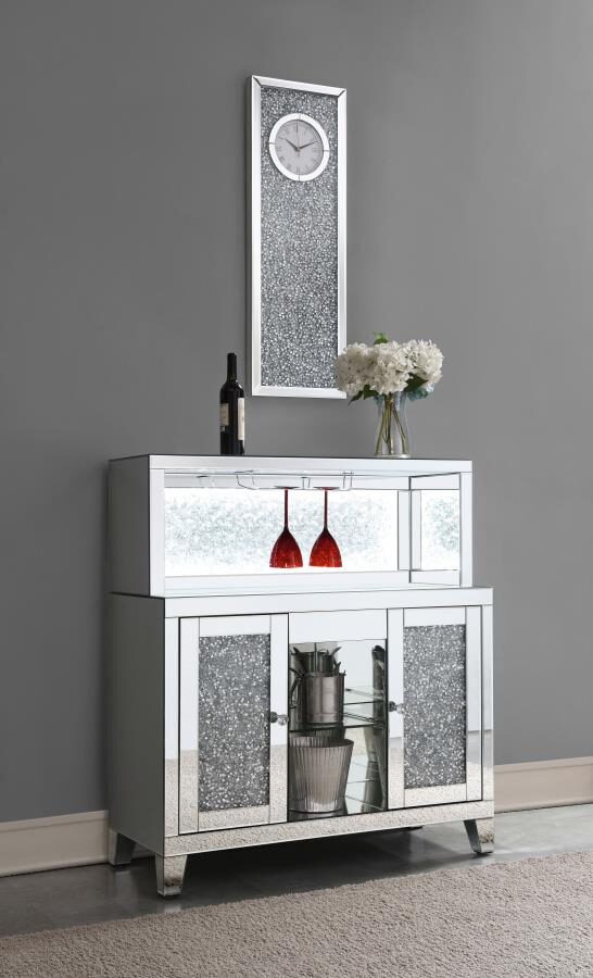 2-door mirrored wine cabinet with faux crystal inlay silver by Coaster