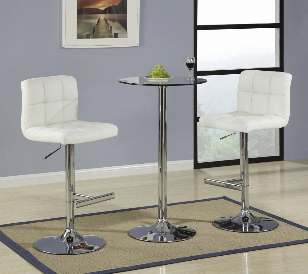 Small glass bar table + 2 cream stools set by Coaster