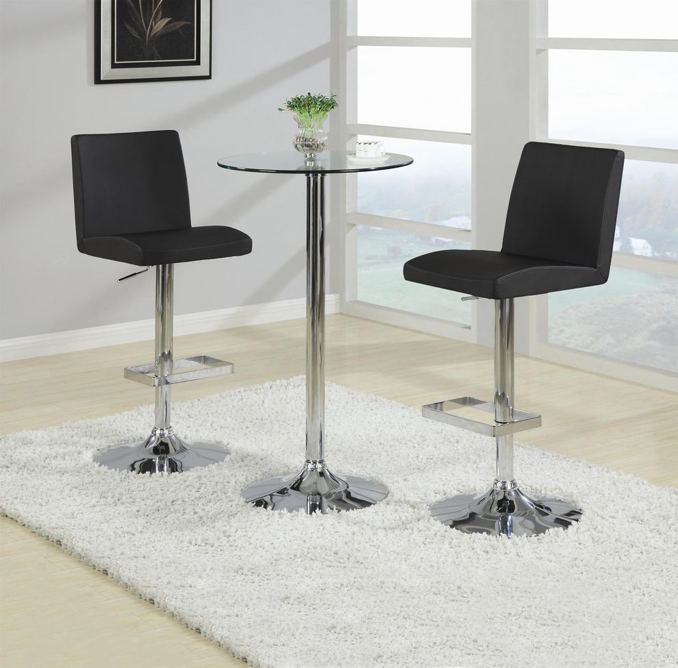 Small glass bar table + 2 black stools set by Coaster