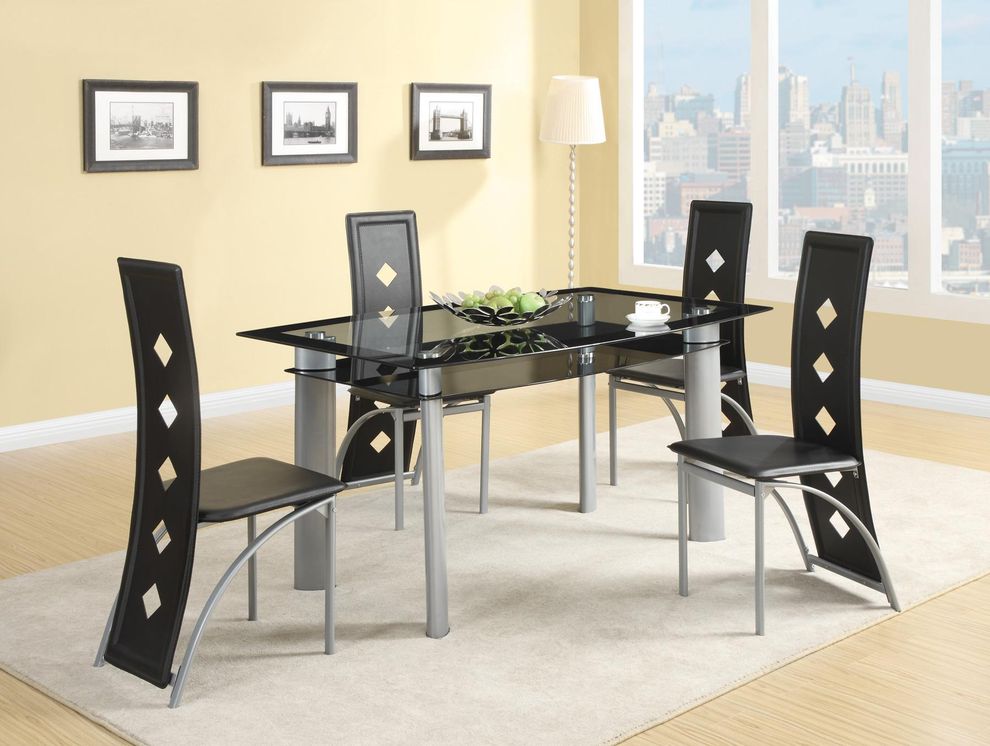 Simple casual black glass dining table by Coaster