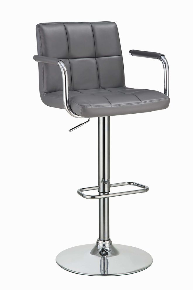 Contemporary grey and chrome adjustable bar stool with arms by Coaster