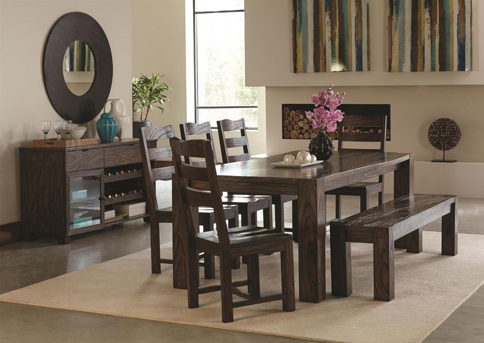 Dark brown wood finish family size dining by Coaster