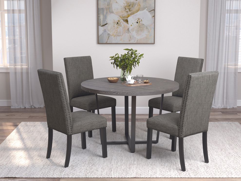 Dark oak / gray / gunmetal round dining table by Coaster