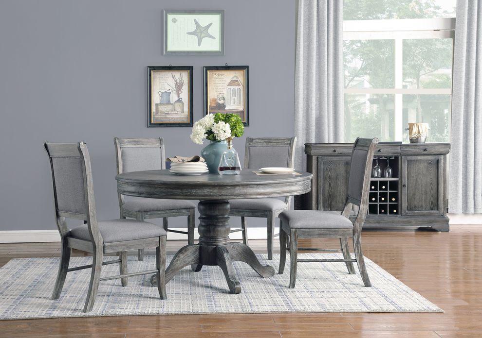 Rustic weathered gray ash finish round dining table by Coaster