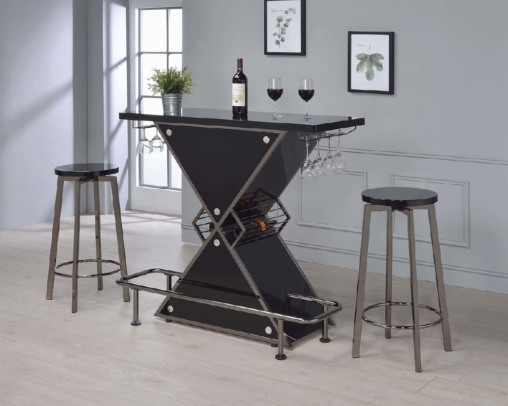 Contemporary black stacked triangle bar unit by Coaster