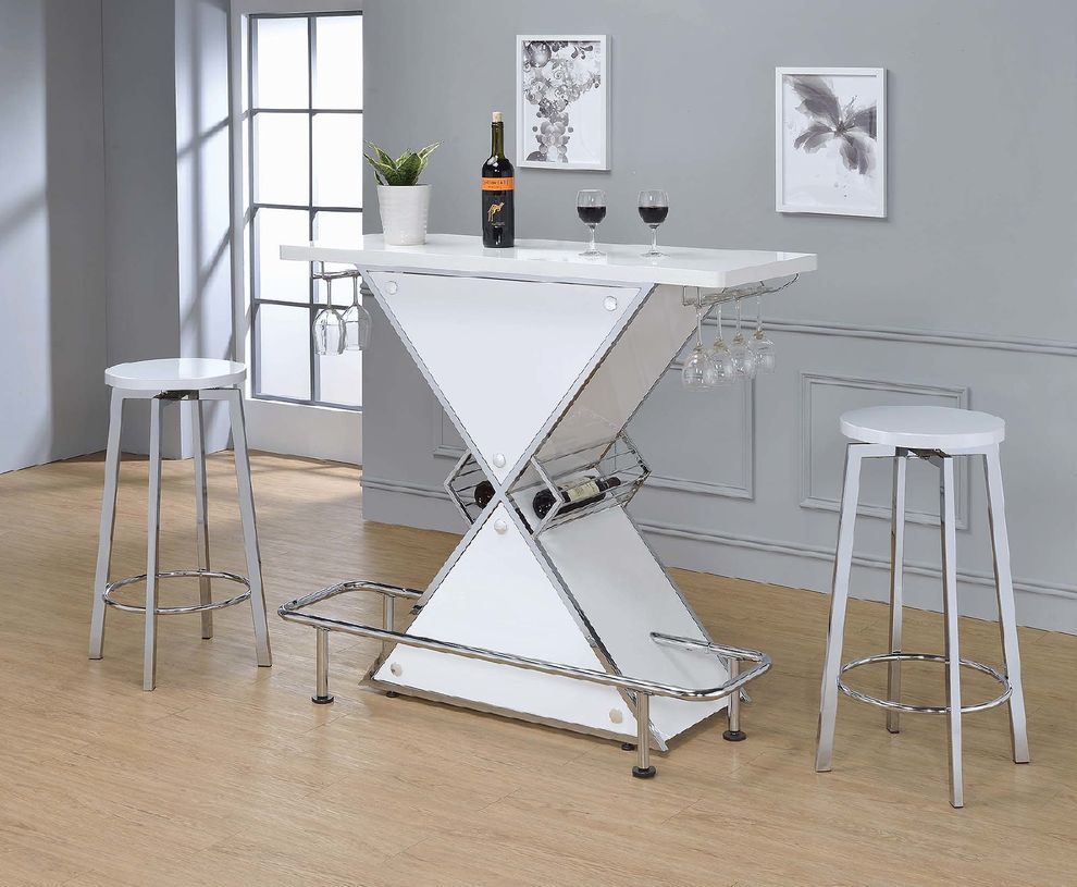 Contemporary white stacked triangle bar unit by Coaster