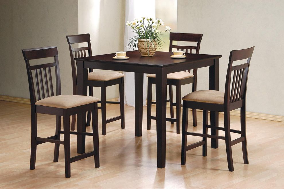 Cappuccino finish 5pcs counter height dining set by Coaster