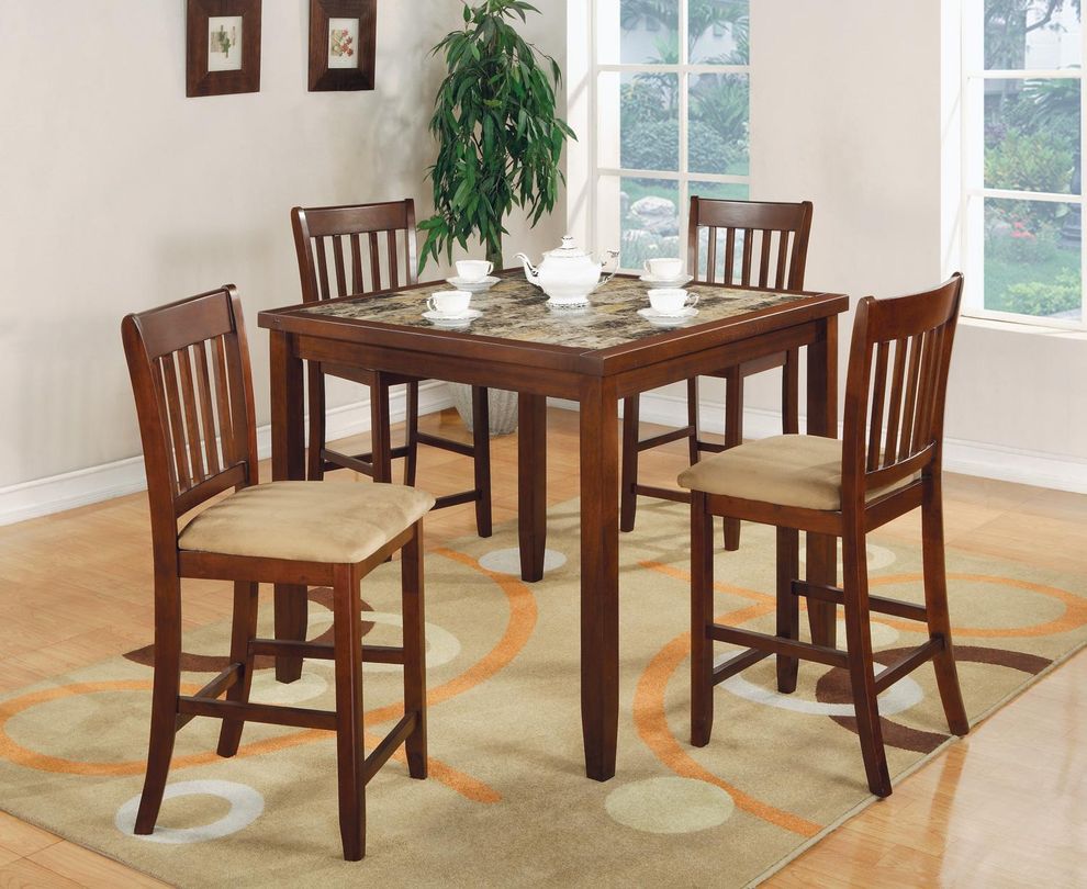 Cherry finish simple 5pcs counter dining set by Coaster