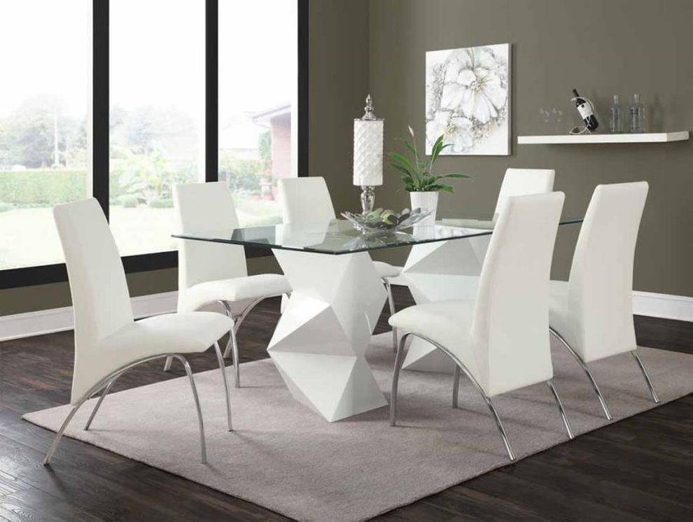 Super modern glass dining table w/ white base by Coaster