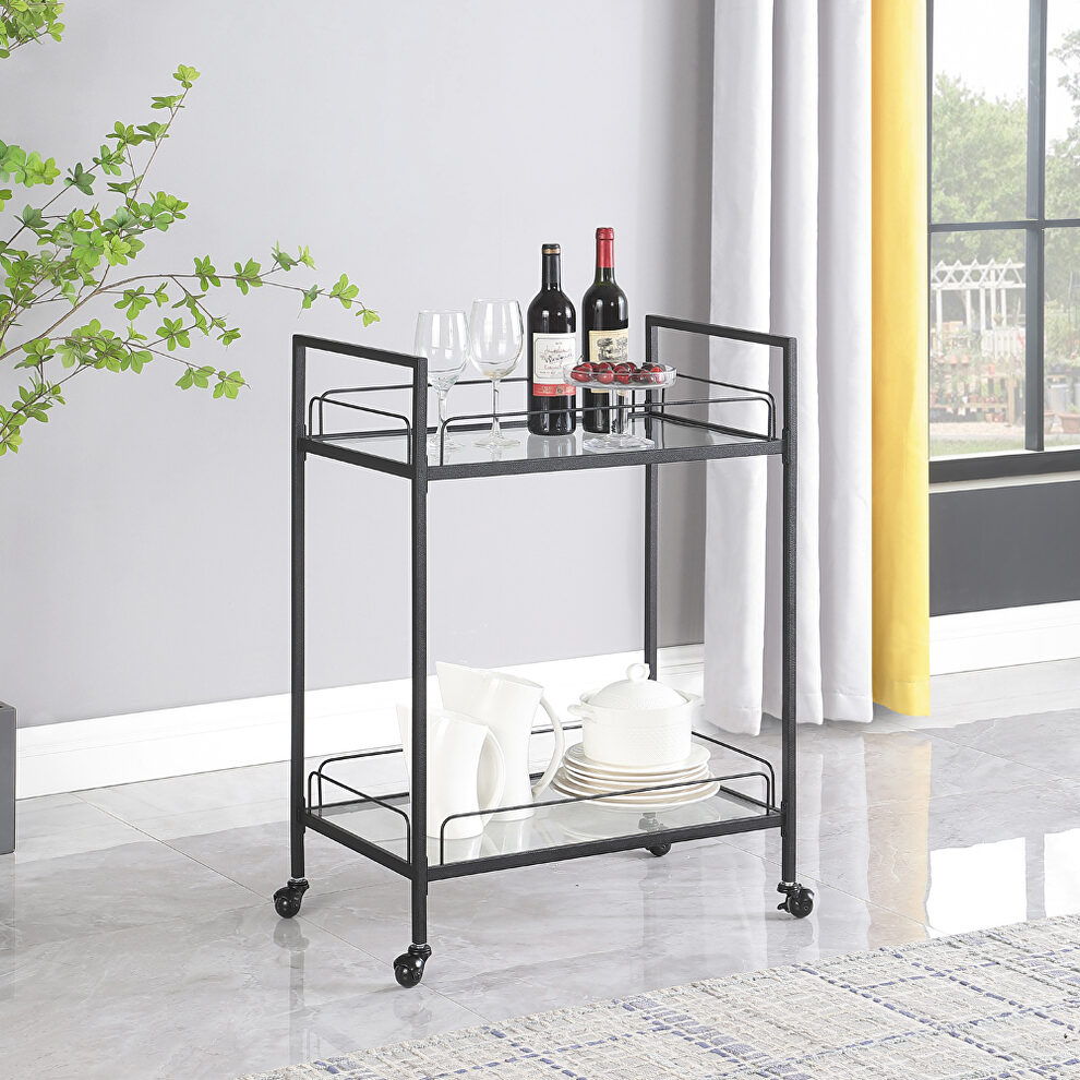 Clear and black finish serving cart with glass shelves by Coaster