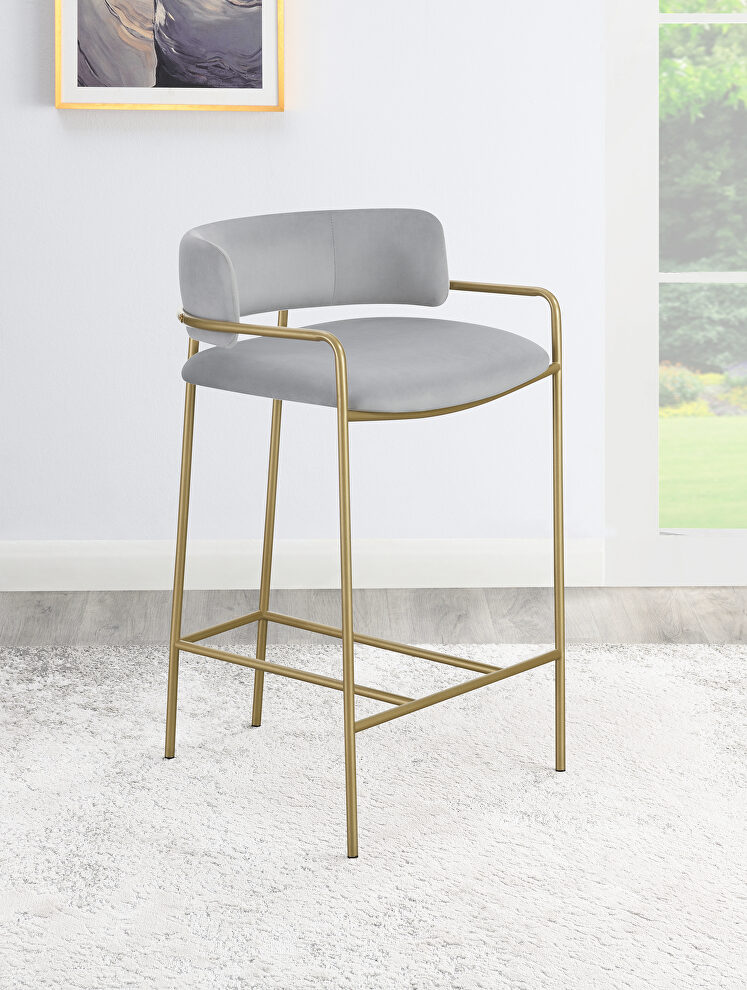 Gray velvet upholstery counter height stool by Coaster