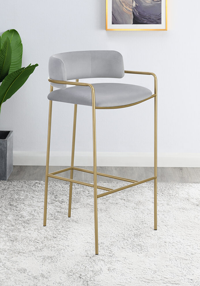 Gray velvet upholstery bar stool by Coaster