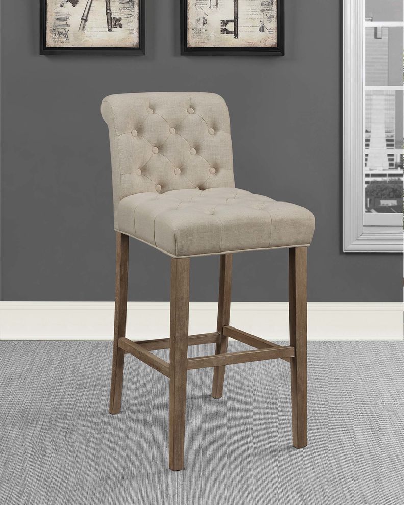 Beige fabric / tufted back bar stool by Coaster