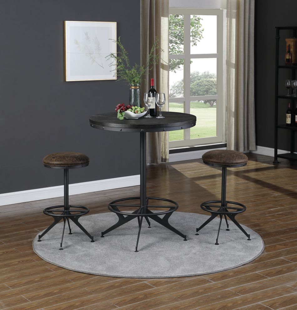 Round bar table in wire brushed black by Coaster