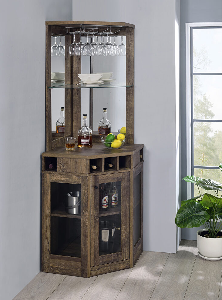 Rustic style corner bar cabinet by Coaster