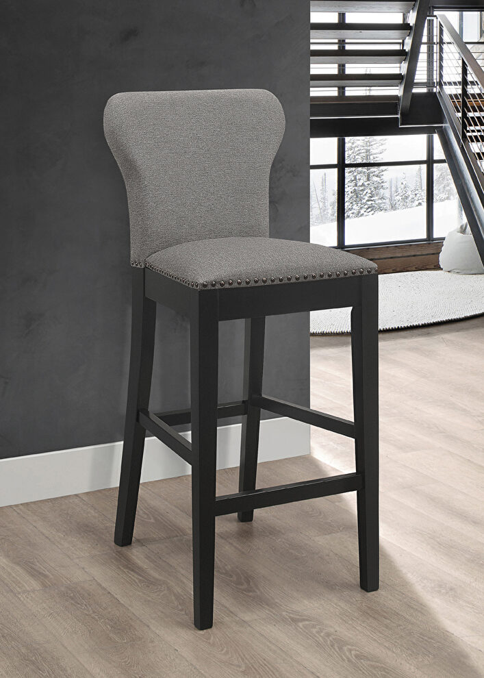 Gray fabric upholstery solid back bar stools with nailhead trim (set of 2) by Coaster
