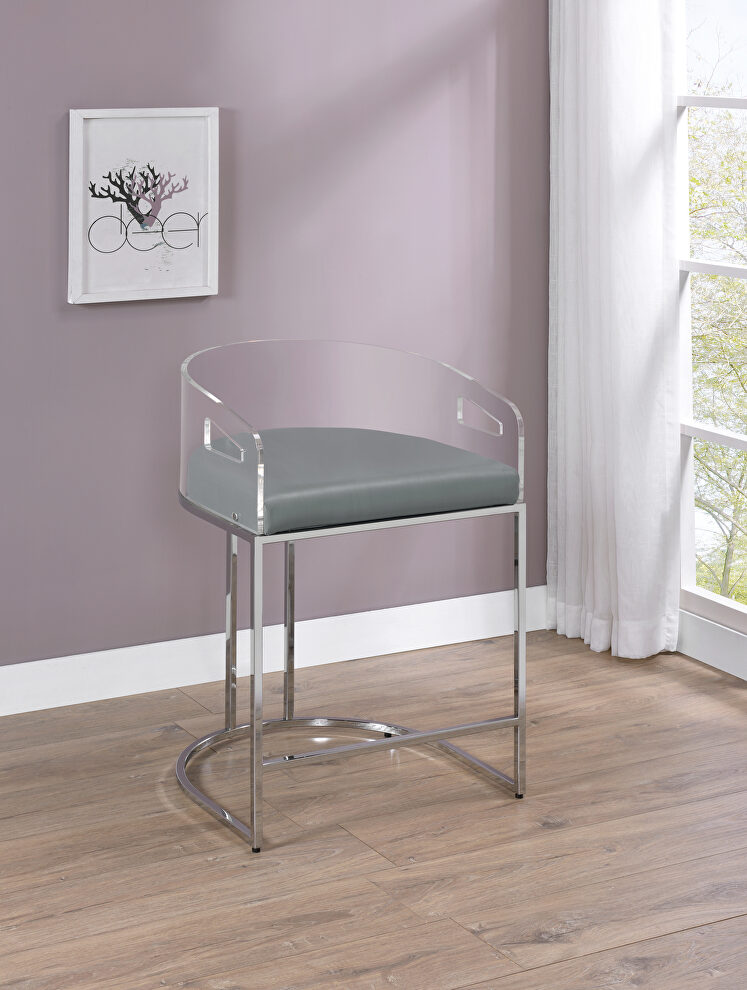 Gray leatherette acrylic counter height stool by Coaster