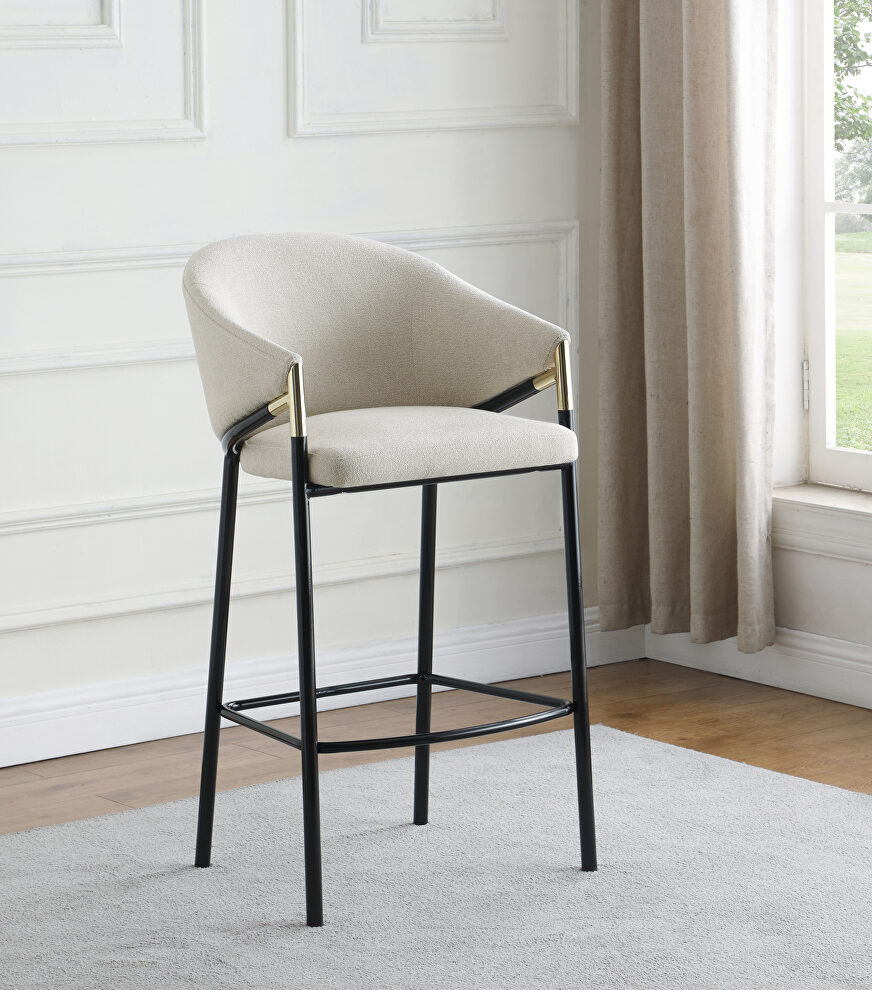 Beige linen-like fabric upholstery bar stool by Coaster