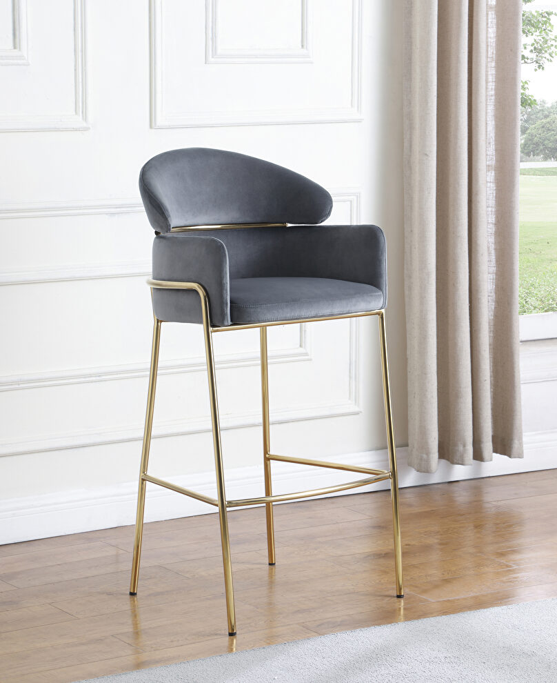 Gray velvet upholstery bar stool by Coaster