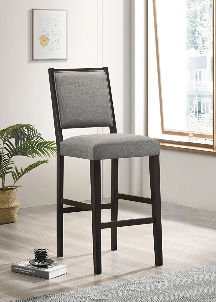 Gray fabric upholstery open back bar stools with footrest (set of 2) by Coaster