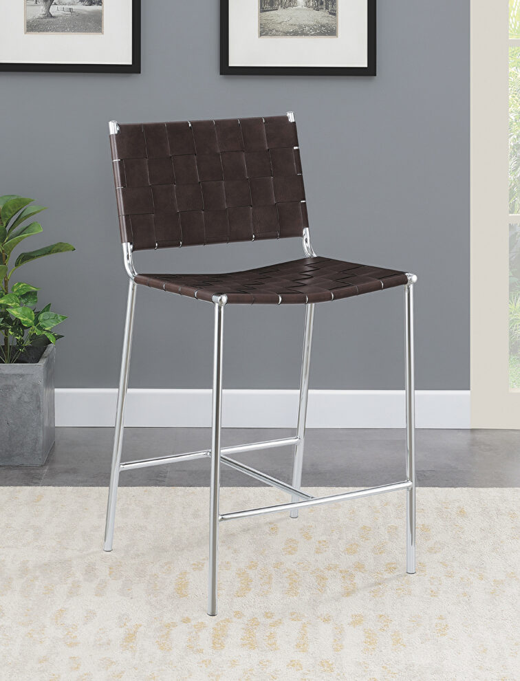 Brown pvc upholstery counter height stool with open back by Coaster