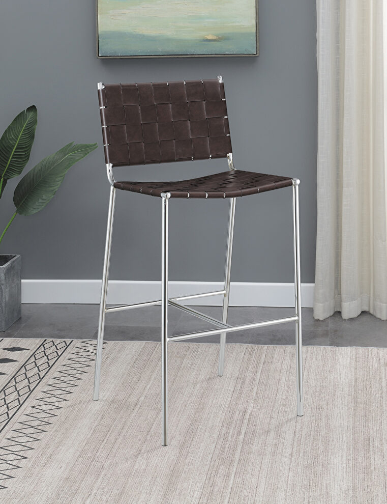 Brown pvc upholstery bar stool with open back by Coaster