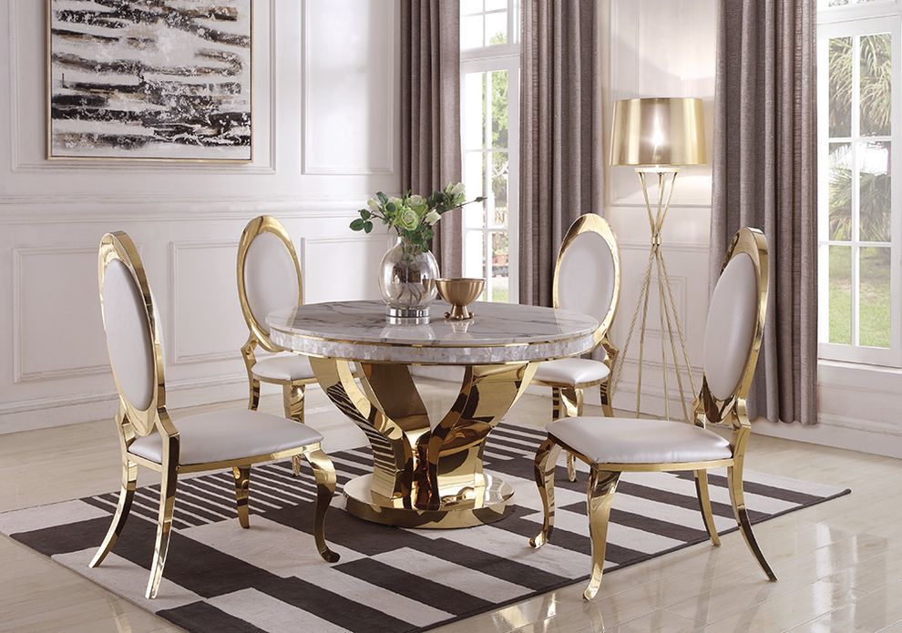 Modern marble and gold round dining table by Coaster
