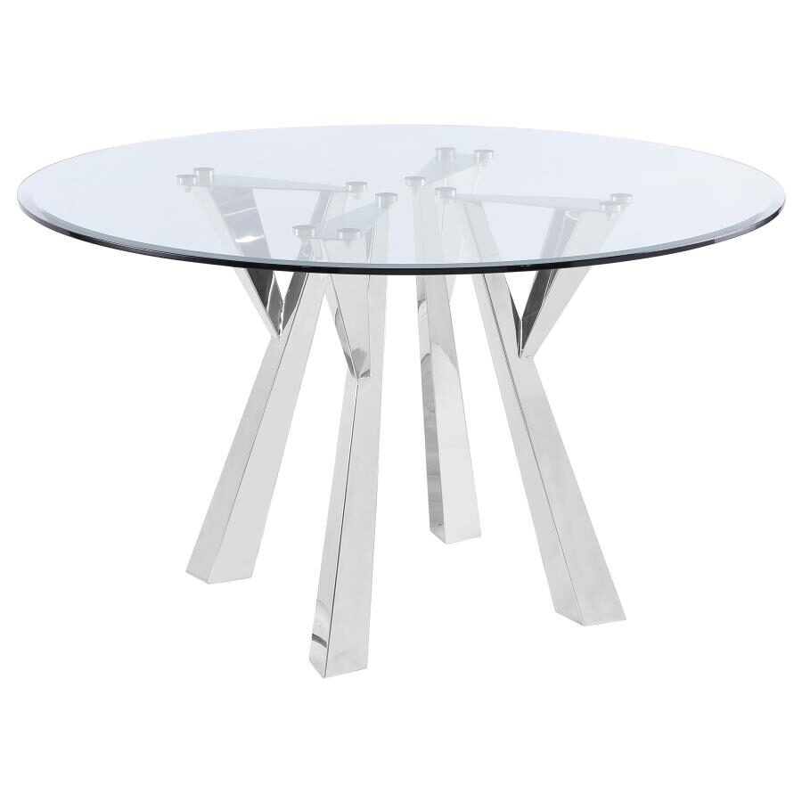 Round glass top dining table clear and chrome by Coaster