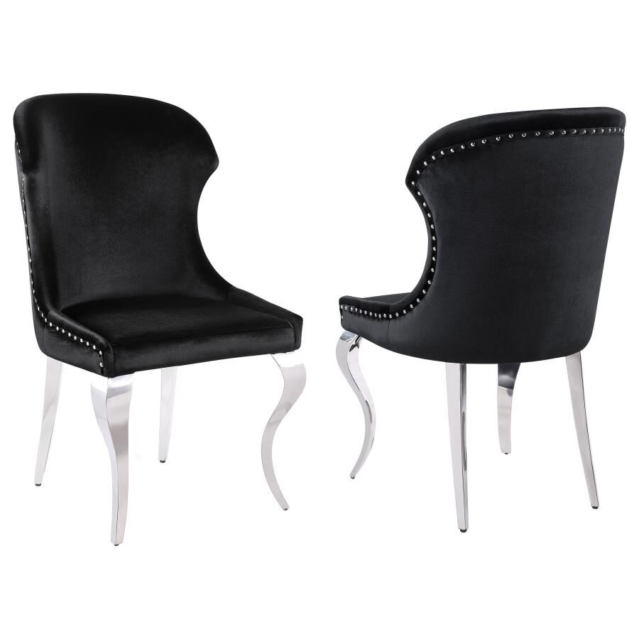 Upholstered wingback side chair with nailhead trim chrome and black (set of 2) by Coaster