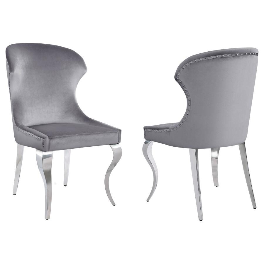 Upholstered wingback side chair with nailhead trim chrome and grey (set of 2) by Coaster