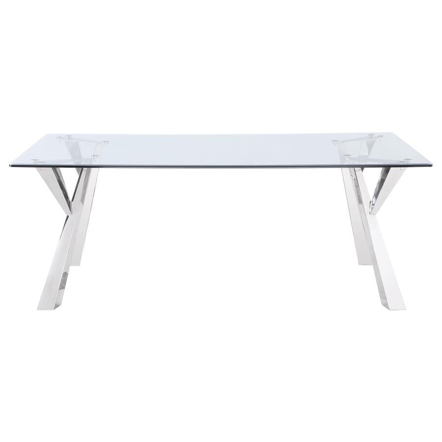 Alaia rectangular glass top dining table clear and chrome by Coaster