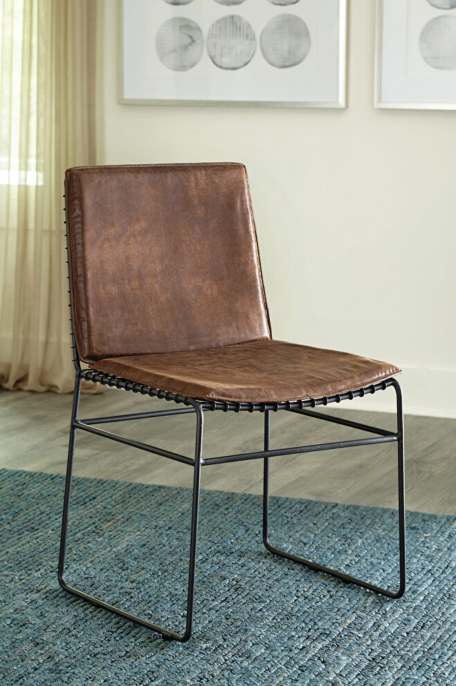 Antique brown leatherette upholstery side chair by Coaster