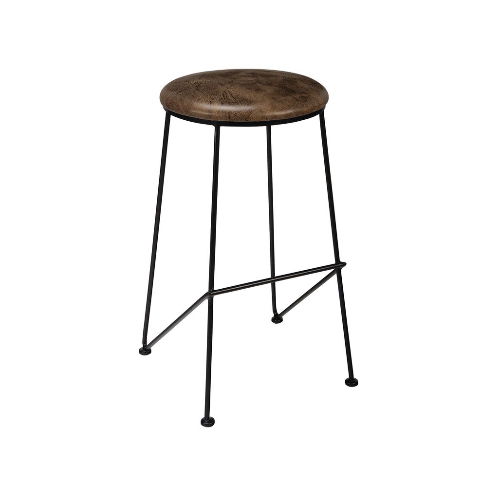 Round bar stool in rustic brown leatherette by Coaster