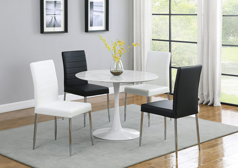 Faux white marble top and metal base round table by Coaster
