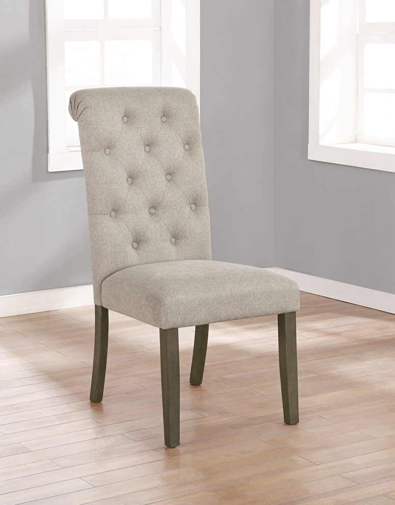 Button tufted back neutral finish dining chair by Coaster