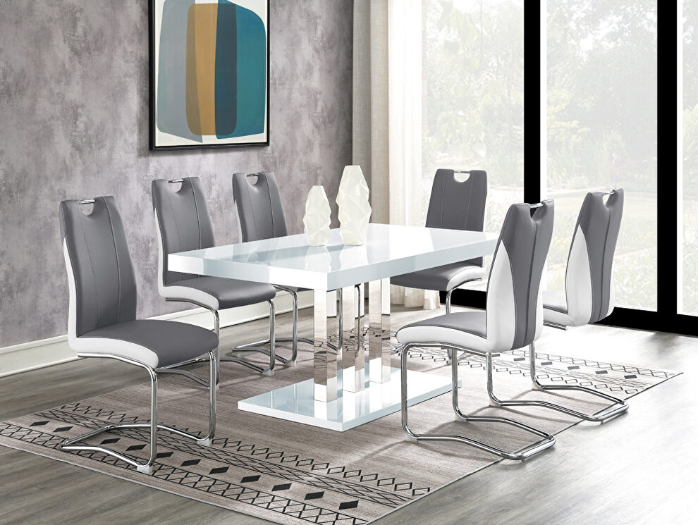 White high gloss and chrome finish rectangular dining table by Coaster