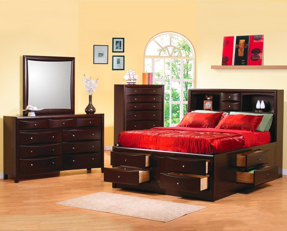 Bookcase king size bed with underbed storage drawers by Coaster