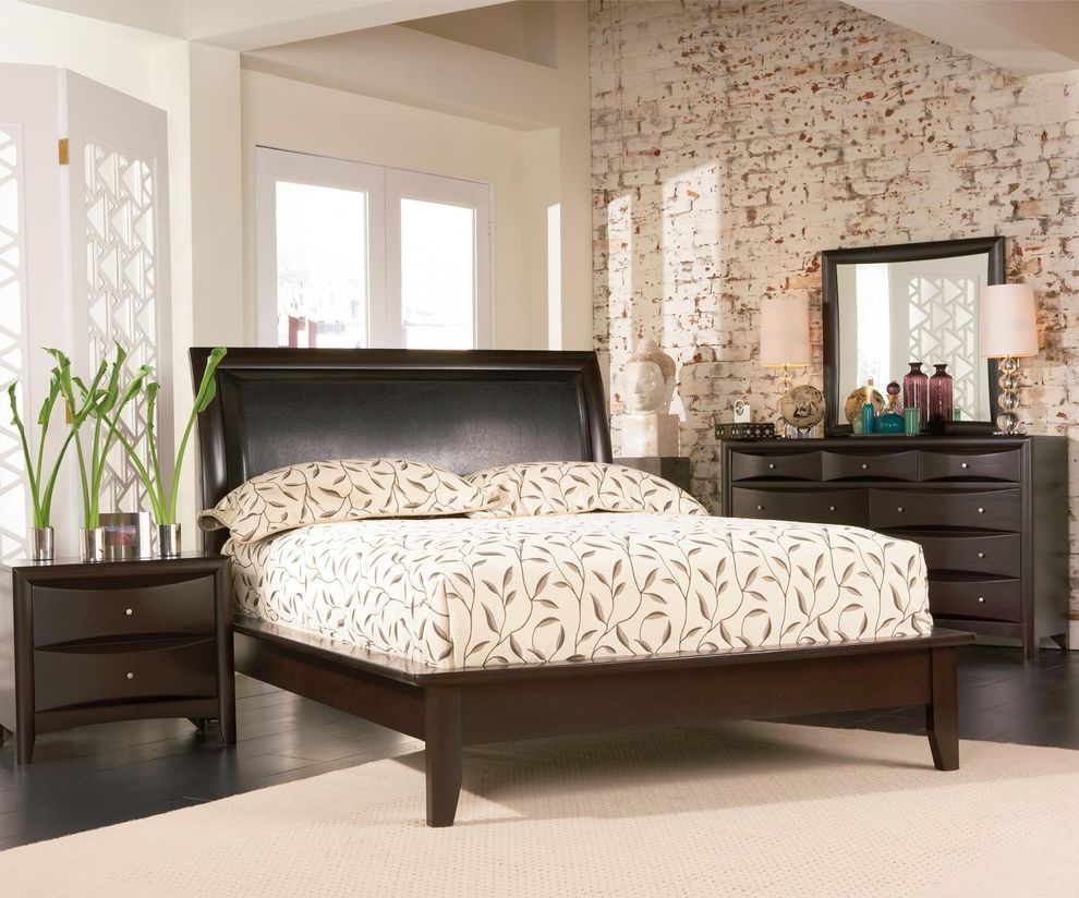 King bed with vinyl panel headboard by Coaster