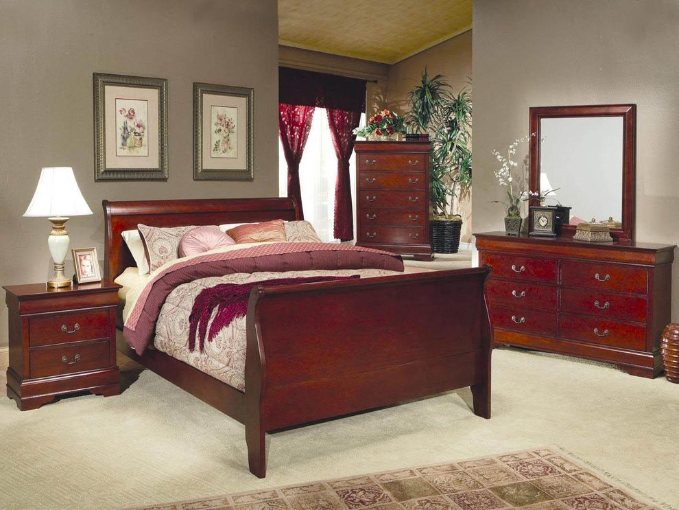 Deep cherry finish classic king bed by Coaster